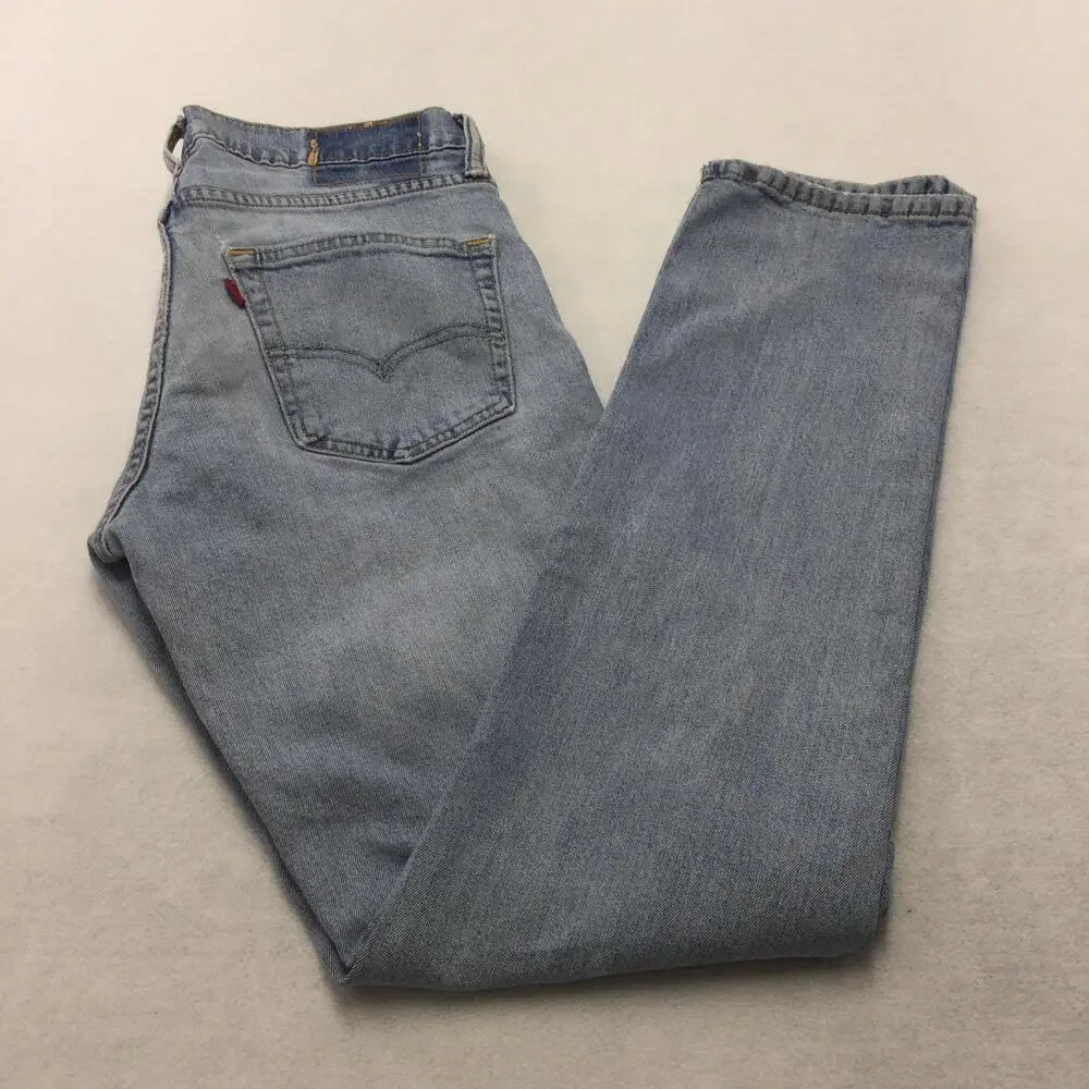 Levis Jeans Mens 32x34 Blue Light Wash Regular Straight Leg Denim Zip Fly Casual